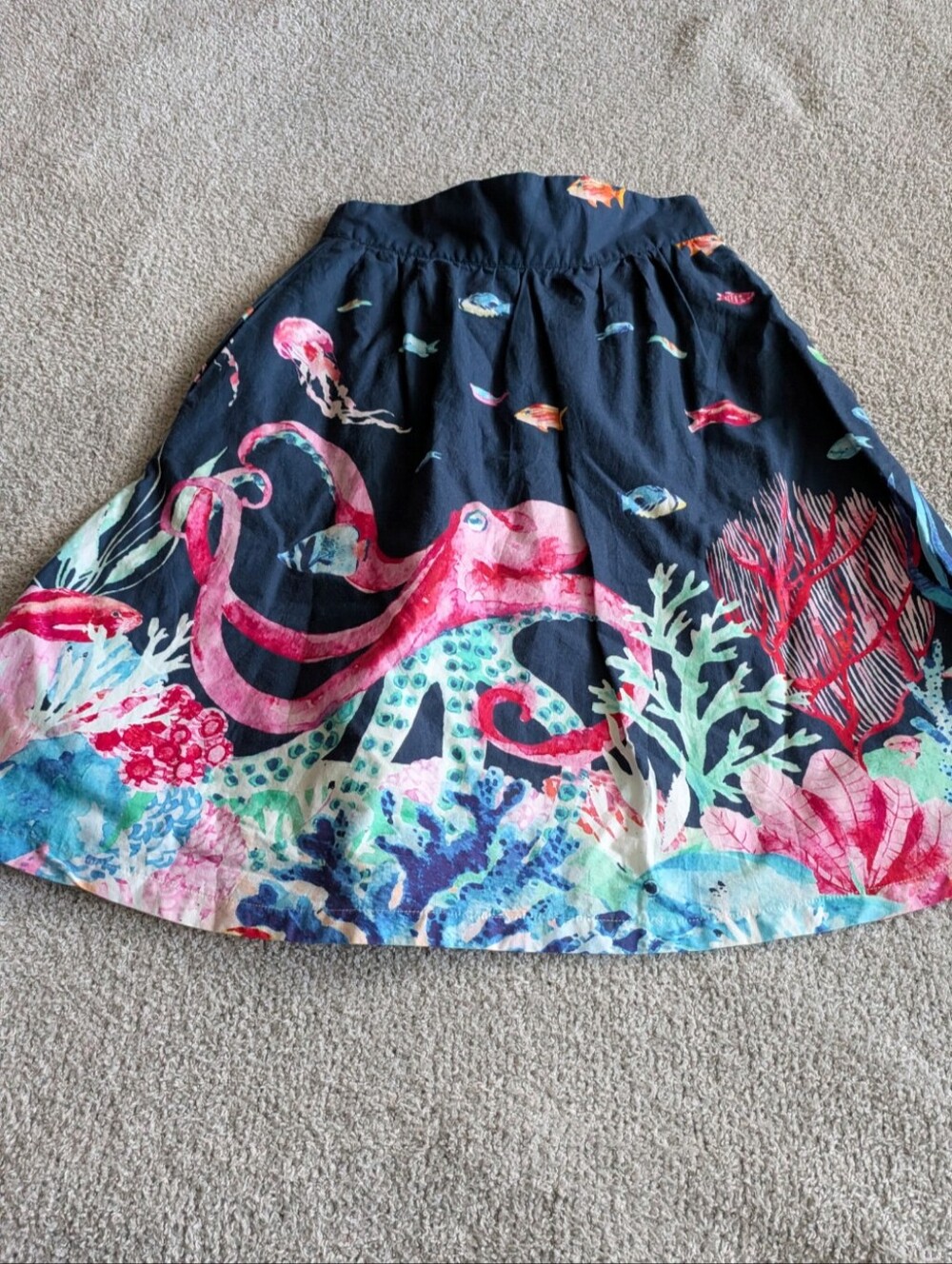 🌼B2G1🌼 Modcloth Navy Circle Skirt Ocean Scene Pink Octopus and Aqua Coral